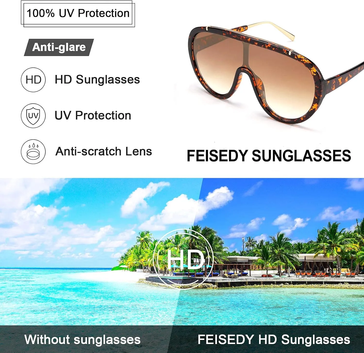 FEISEDY Sunglasses Women Oversized One Piece Frame UV400 Sun Glasses Trendy Retro Shades B2580
