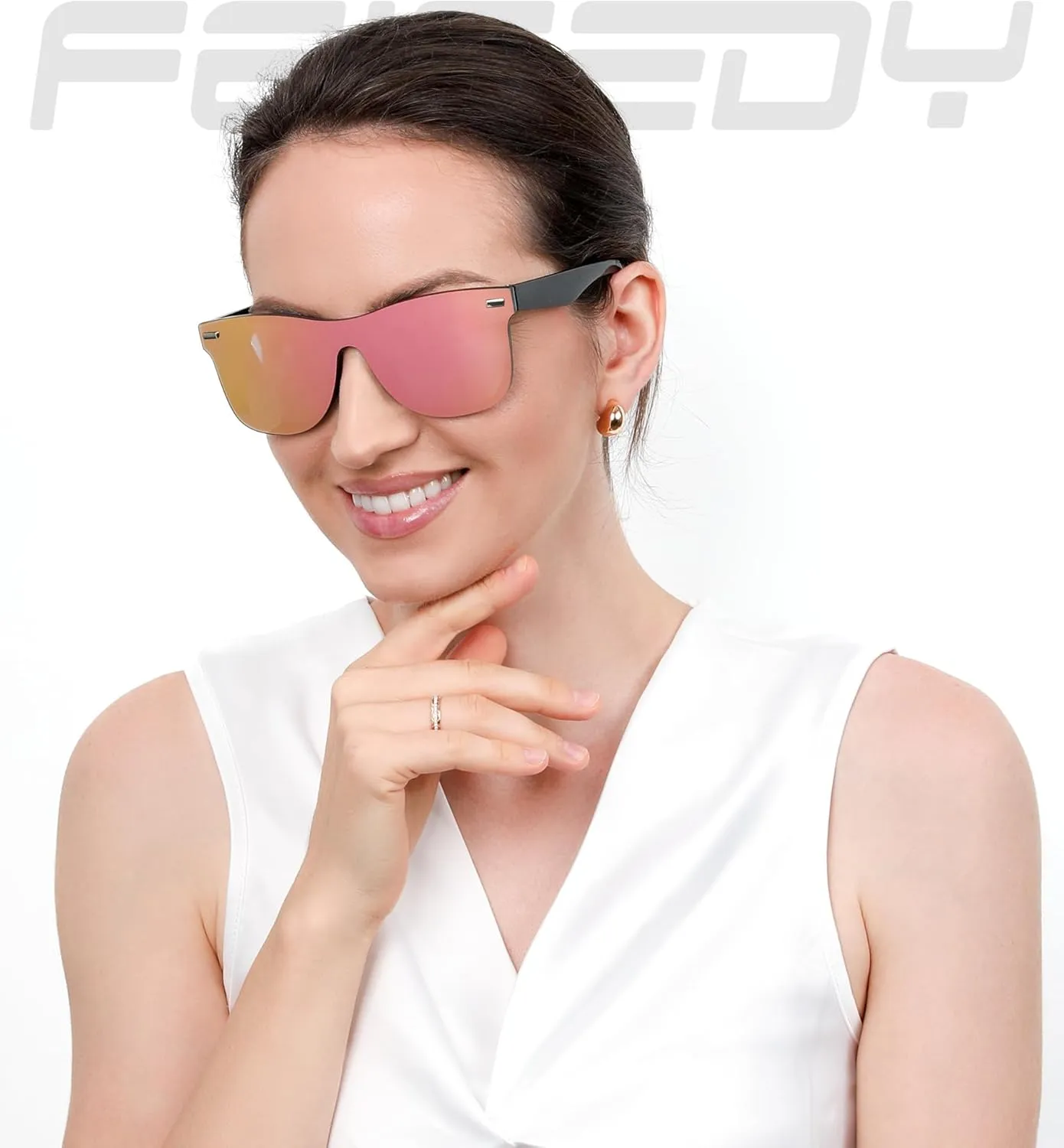 FEISEDY Trendy Rimless Mirrored One Piece Lens Sunglasses Reflective Sun Glasses B4114