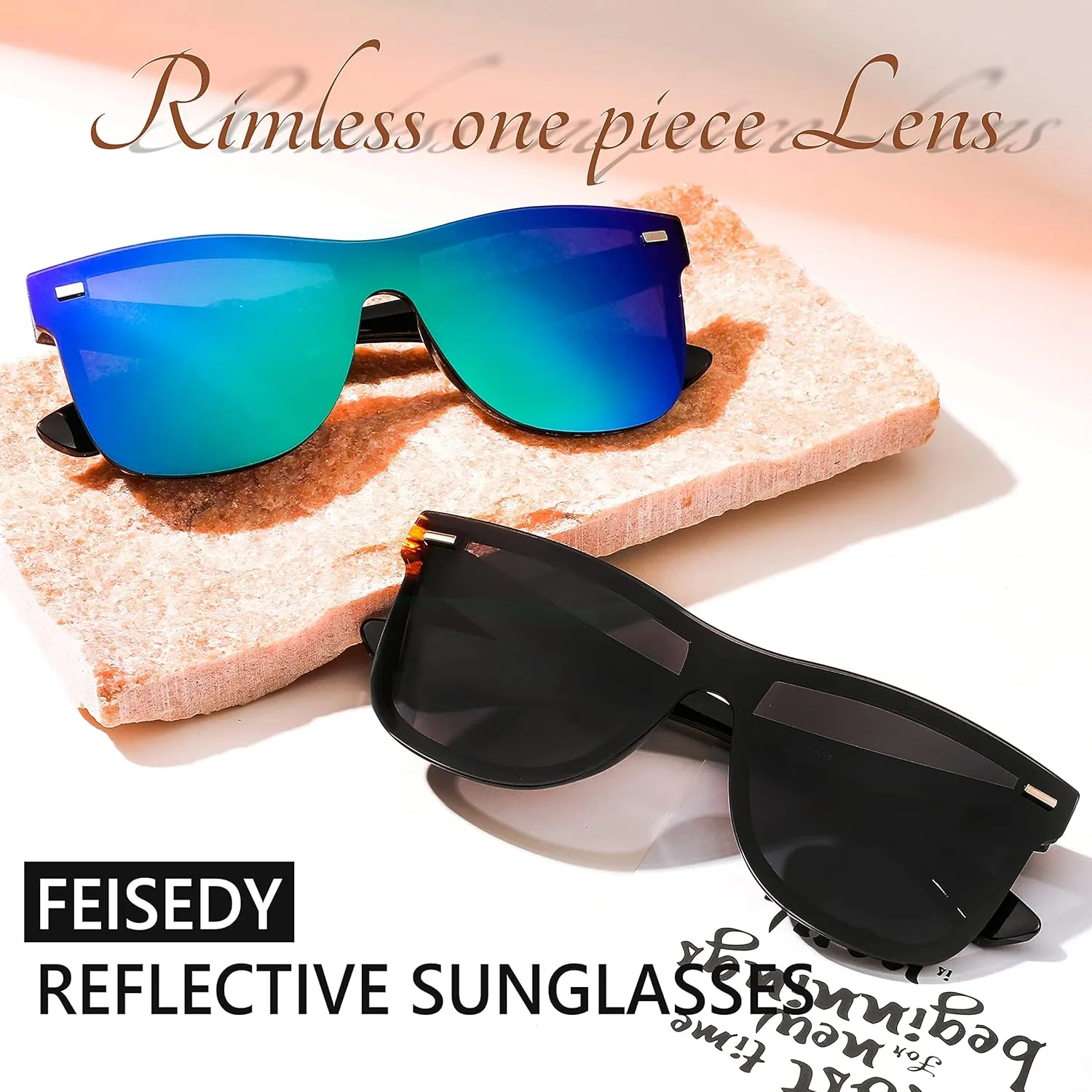 FEISEDY Trendy Rimless Mirrored One Piece Lens Sunglasses Reflective Sun Glasses B4114