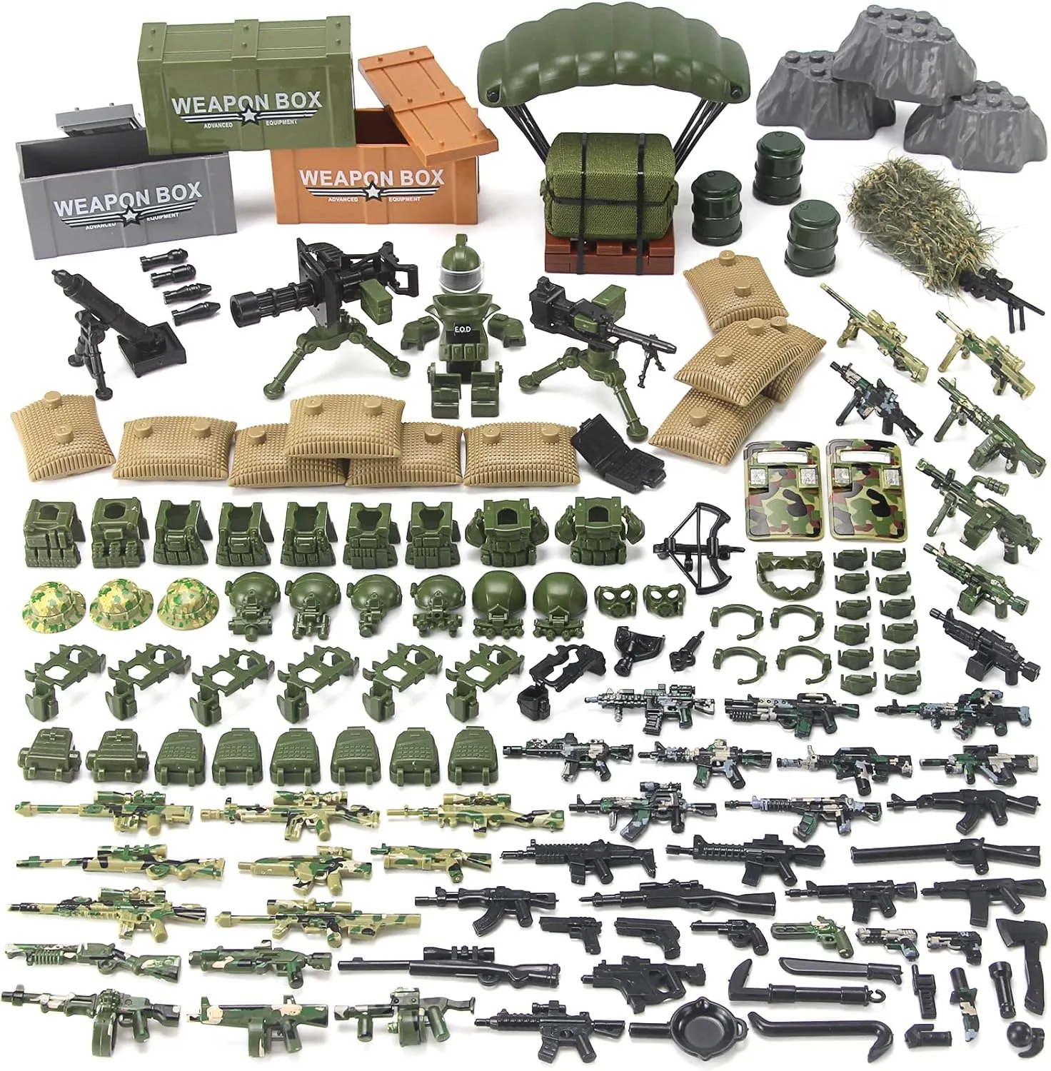 Feleph Military Weapons Pack Army Toy Set Building Block for Soldier Figures, Camouflage Combat Suit WW2 Model SWAT Gear Piece Accessories Equipment Kit