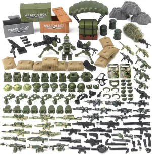 Feleph Military Weapons Pack Army Toy Set Building Block for Soldier Figures, Camouflage Combat Suit WW2 Model SWAT Gear Piece Accessories Equipment Kit