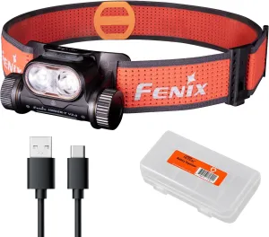 Fenix HM65R-T V2.0 Running Headlamp, 1600 Lumen White Light and Warm White Dual Beams, USB-C Rechargeable, Lightweight Long Runtime for Trail Running, with LumenTac Organizer (Black)