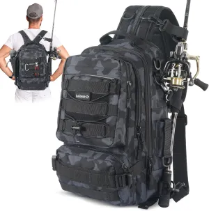 Fishing Backpack Sling Bag, Tackle Box Backpack with Rod & Gear Holder, Equipment-Fishing Gift for Men Women, Outdoor Fishing Tackle Bag also for Hiking, Hunting, Camping, Camouflage