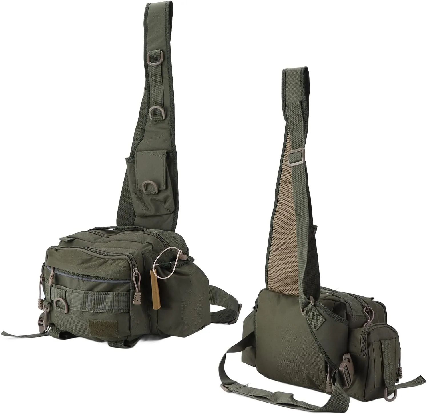 Fishing Tackle Bags and Storage Boxes Fishing Tackle Bag Nylon 600D Fishing Gear Sling Pack with Waist Belt for Outdoor Cycling Camouflage Outdoor Carryall Bag Hiking Travel Pack(Military green)