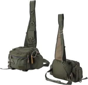 Fishing Tackle Bags and Storage Boxes Fishing Tackle Bag Nylon 600D Fishing Gear Sling Pack with Waist Belt for Outdoor Cycling Camouflage Outdoor Carryall Bag Hiking Travel Pack(Military green)
