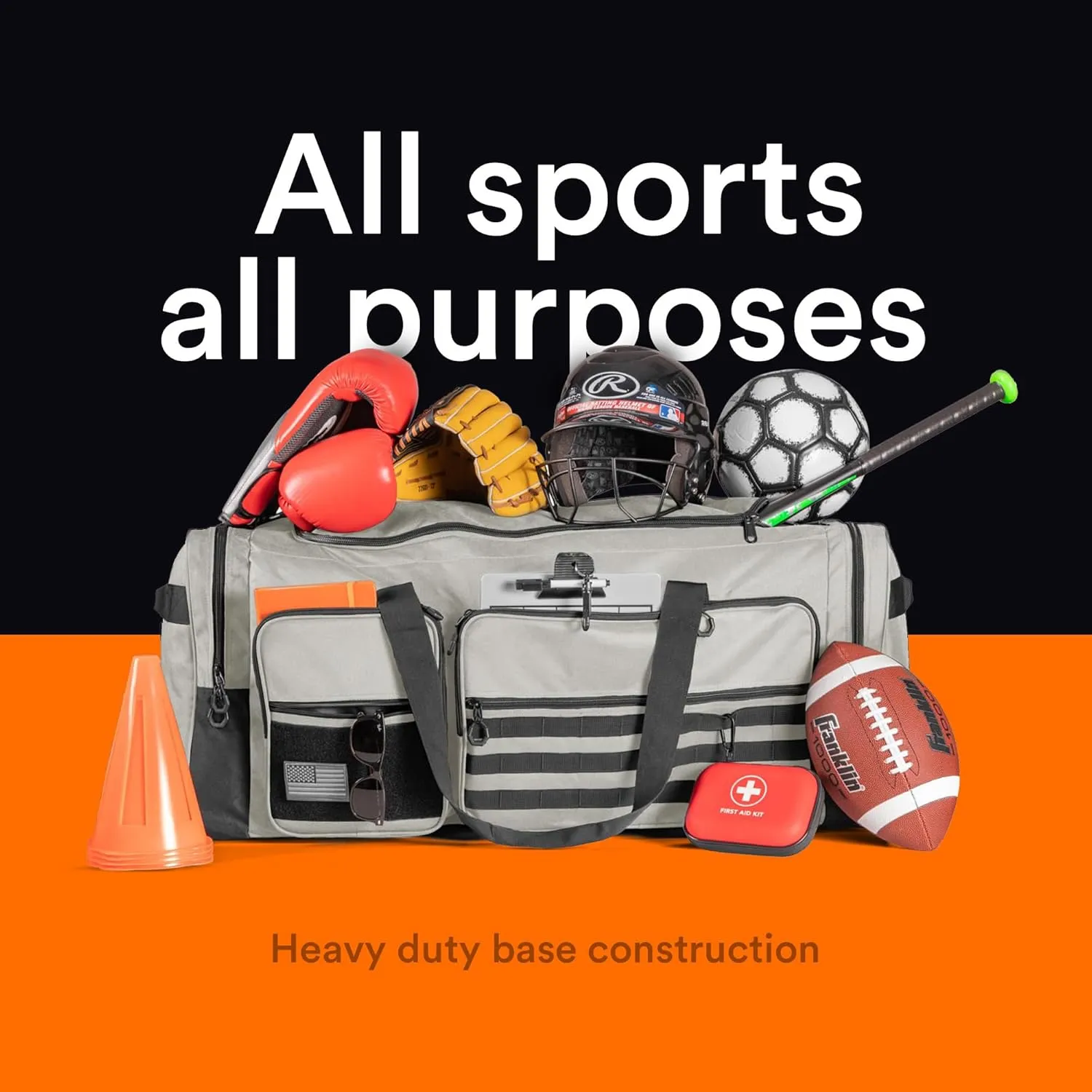 Fitdom 130L 36" Heavy Duty Extra Large Sports Gym Equipment Travel Duffle Bag W/Adjustable Shoulder Strap & 7 Compartments. Perfect for Soccer Baseball Basketball Hockey Football, Team Coaches & More