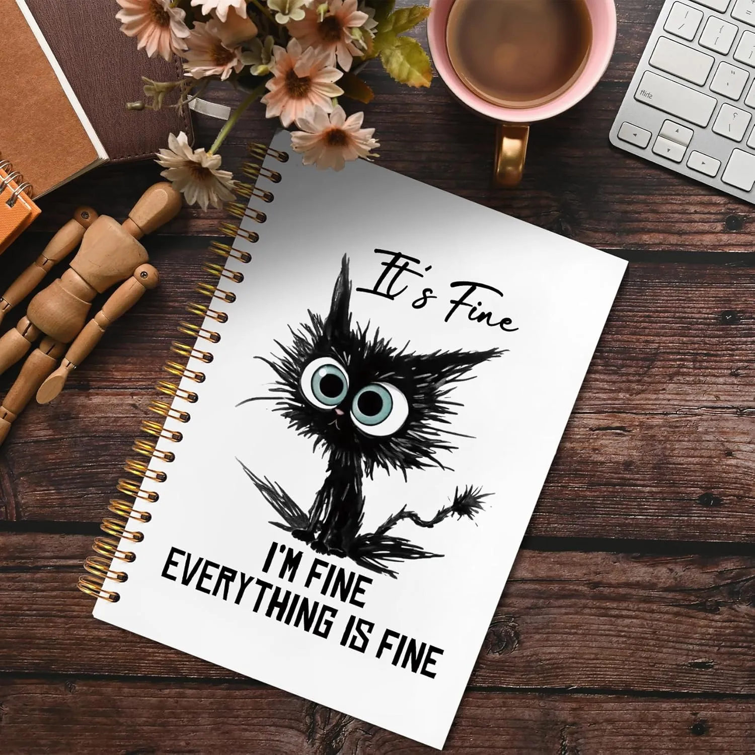FITIE It's Fine I'm Fine Everything's Fine Funny Black Cat Spiral Notebook 5.5x8.3, Black Cat Gifts, Inspirational Journal for Women, Sarcastic Notebooks for Work Note Taking