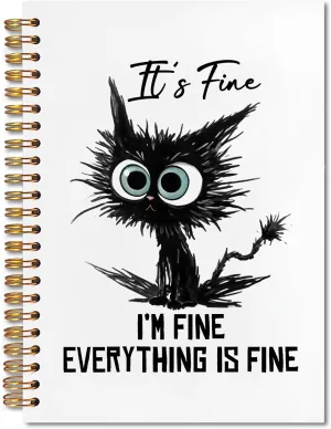 FITIE It's Fine I'm Fine Everything's Fine Funny Black Cat Spiral Notebook 5.5x8.3, Black Cat Gifts, Inspirational Journal for Women, Sarcastic Notebooks for Work Note Taking