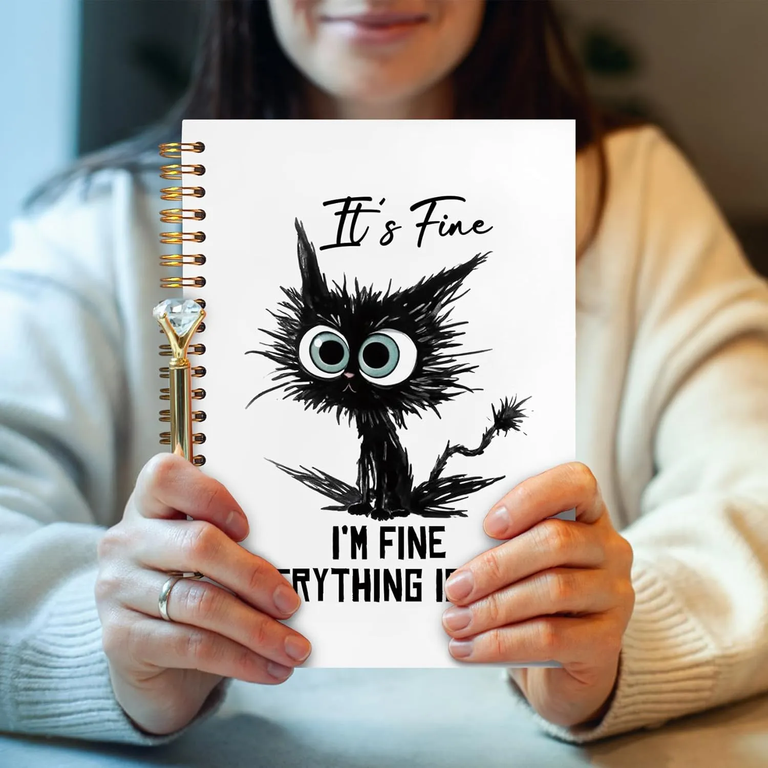 FITIE It's Fine I'm Fine Everything's Fine Funny Black Cat Spiral Notebook 5.5x8.3, Black Cat Gifts, Inspirational Journal for Women, Sarcastic Notebooks for Work Note Taking
