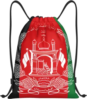 Flag Of Afghanistan Stylish Drawstring Backpacks Cinch Bags, Gym Cinch Bag Polyester String Bag For Men Women