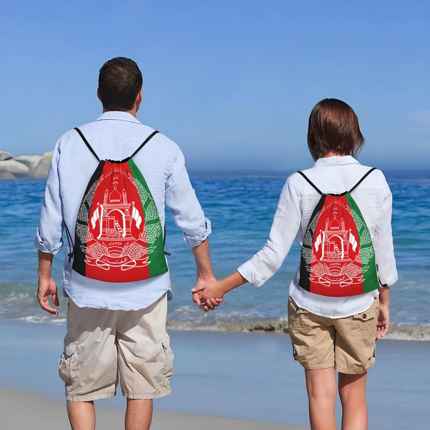 Flag Of Afghanistan Stylish Drawstring Backpacks Cinch Bags, Gym Cinch Bag Polyester String Bag For Men Women