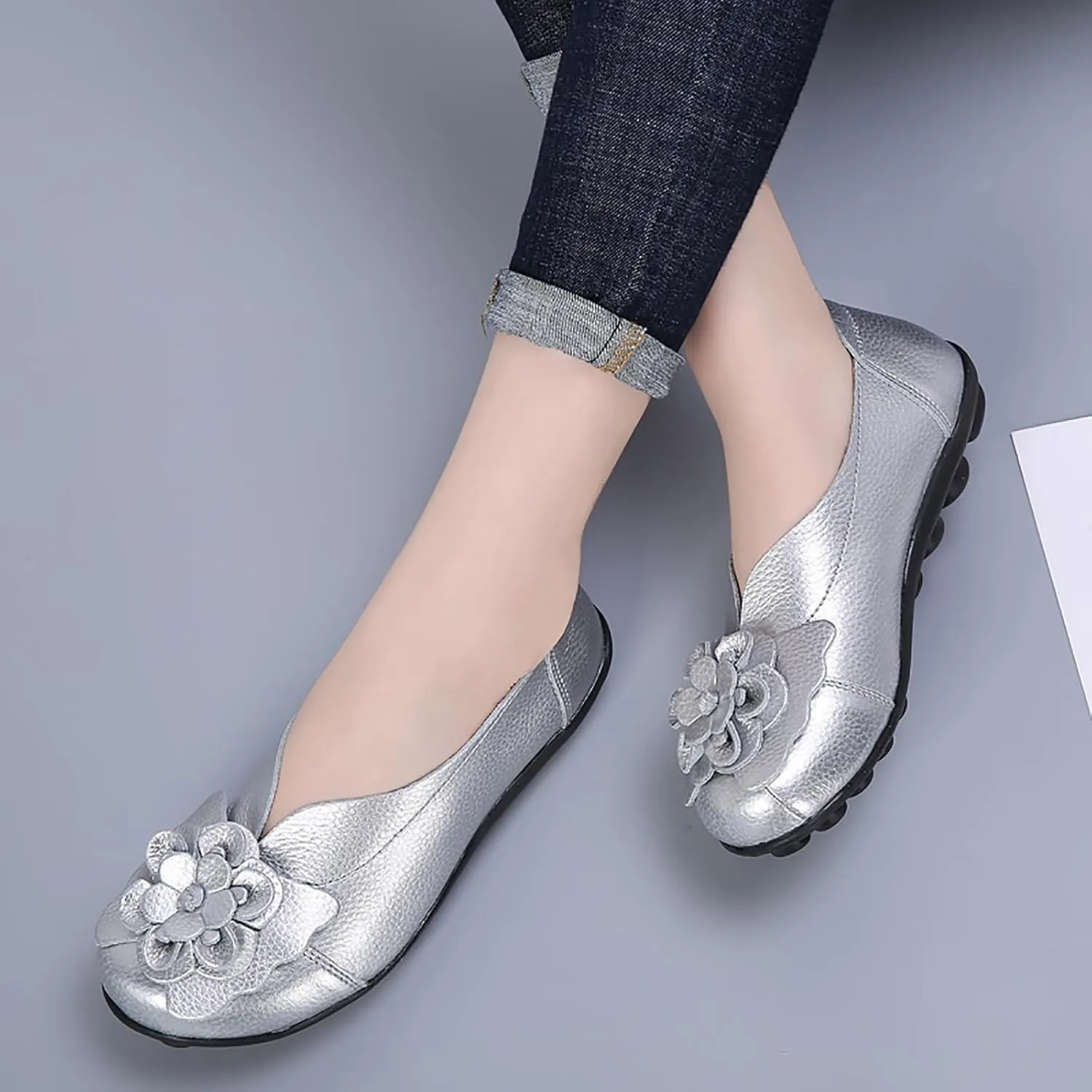 Flat Loafers for Women Comfortable Slip on Round Toe Slingback Soft Soles Moccasins with Flowers Walking Casual Dressy Lightweight Flat Shoes Nurse Driving Work Shoes Breathable Fashion Footwear