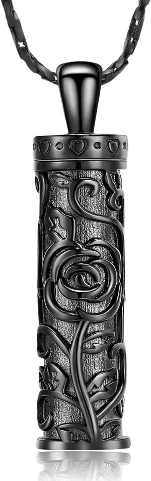 Flower Celtic Cremation Jewelry Necklace Roseflower Cylinder Bar Urn Necklace for Ashes Urn Pendant Necklace Keepsake Memorial Lockets for Ashes for Women Men