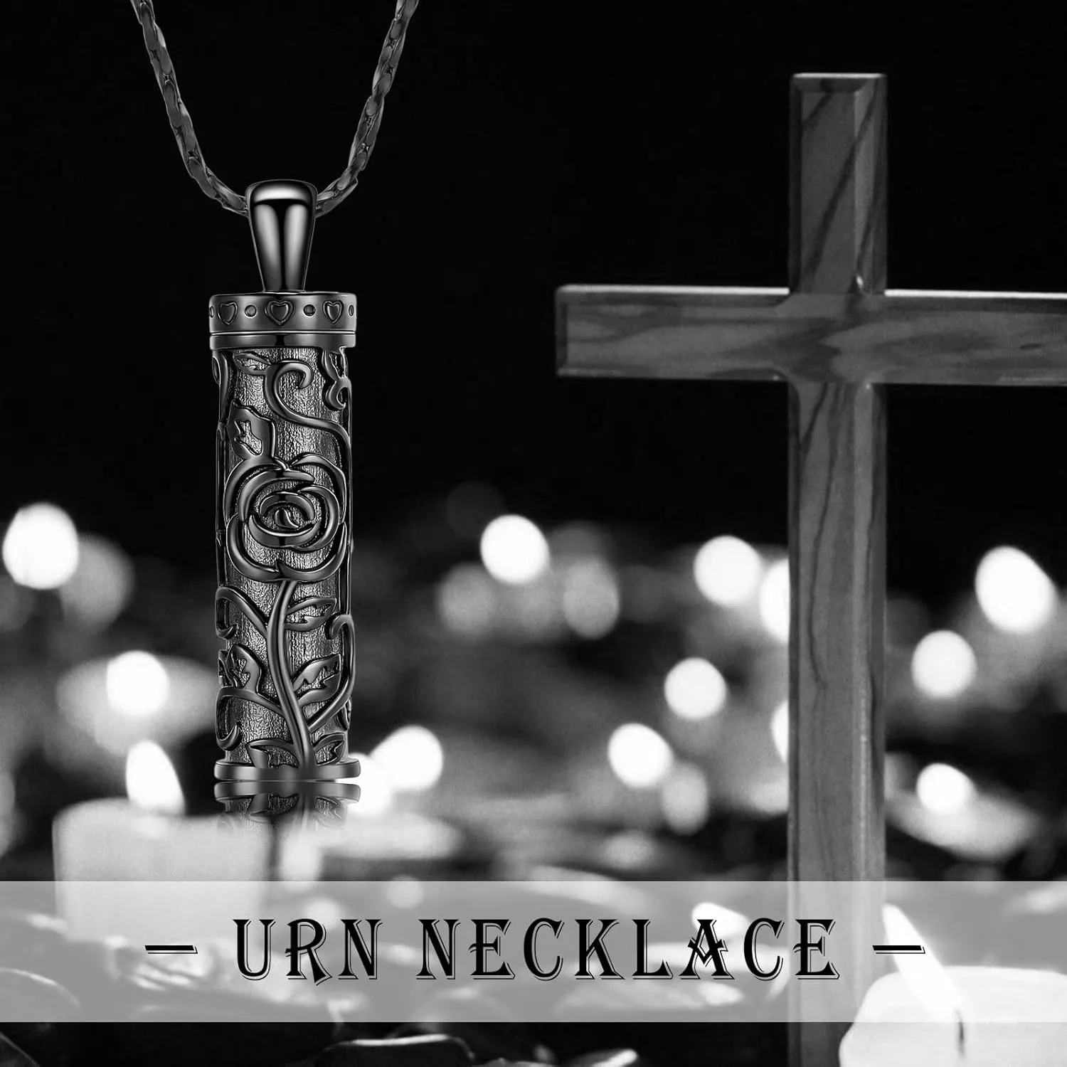 Flower Celtic Cremation Jewelry Necklace Roseflower Cylinder Bar Urn Necklace for Ashes Urn Pendant Necklace Keepsake Memorial Lockets for Ashes for Women Men