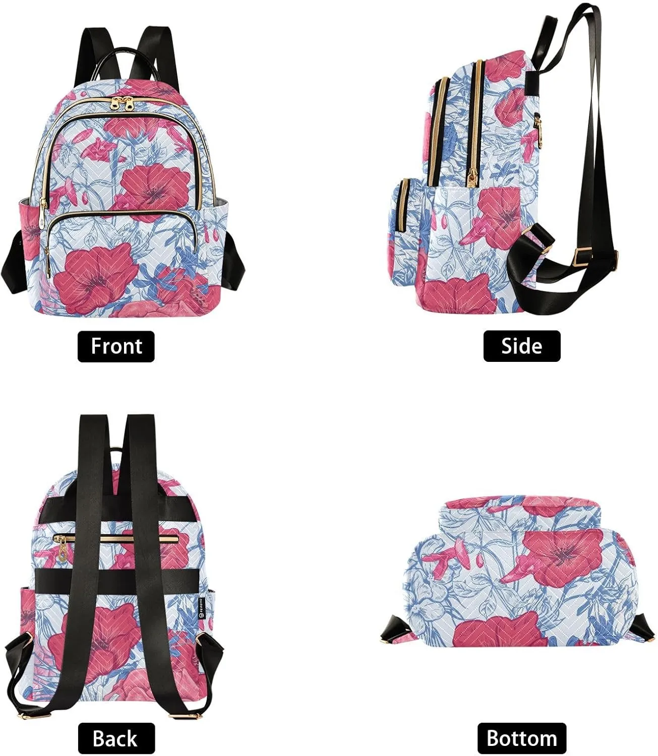 Flower Print Travel Backpack for Women Quilted Bookbag Cute Casual Bag Backpack Lightweight Fashionable Women's Backpack (Small Pattren 4)