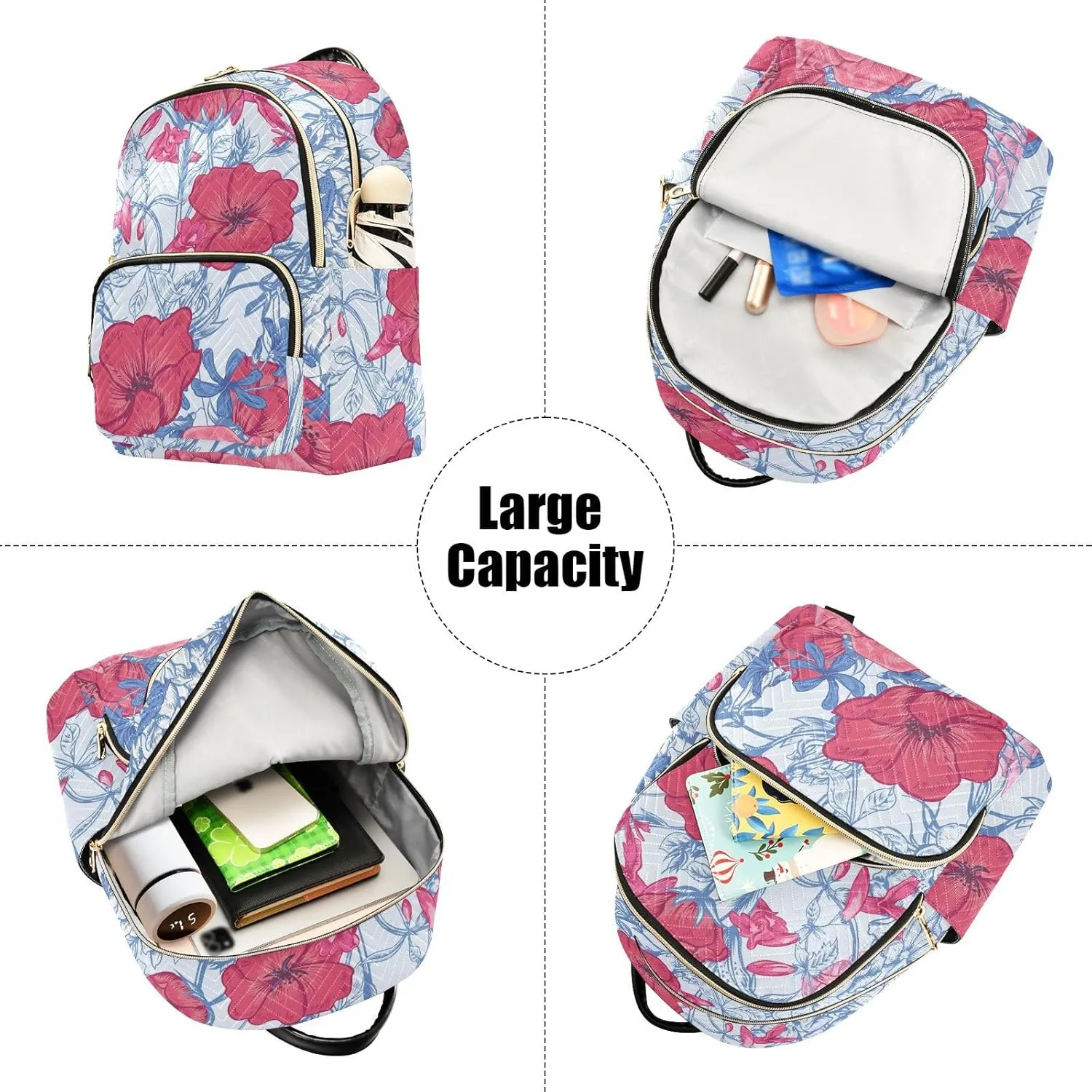 Flower Print Travel Backpack for Women Quilted Bookbag Cute Casual Bag Backpack Lightweight Fashionable Women's Backpack (Small Pattren 4)