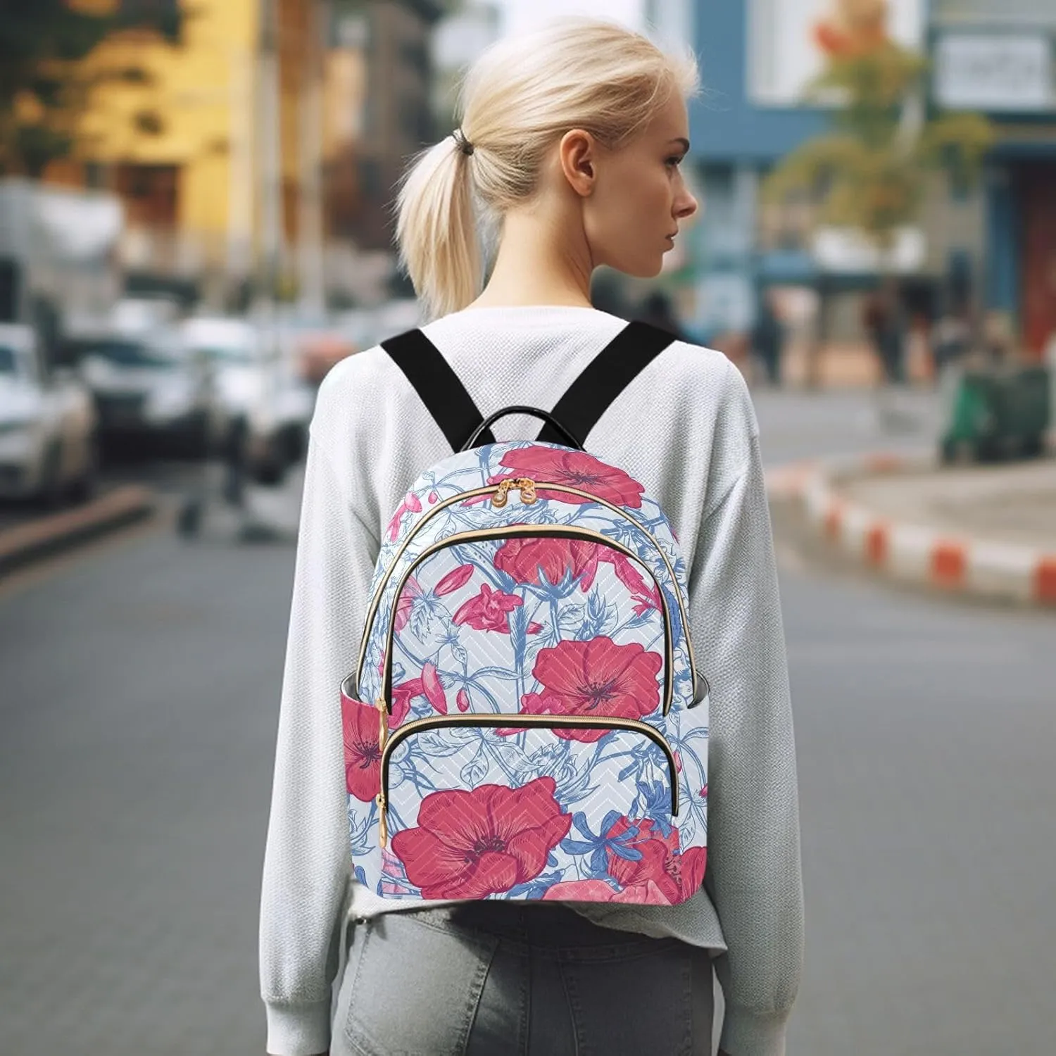 Flower Print Travel Backpack for Women Quilted Bookbag Cute Casual Bag Backpack Lightweight Fashionable Women's Backpack (Small Pattren 4)