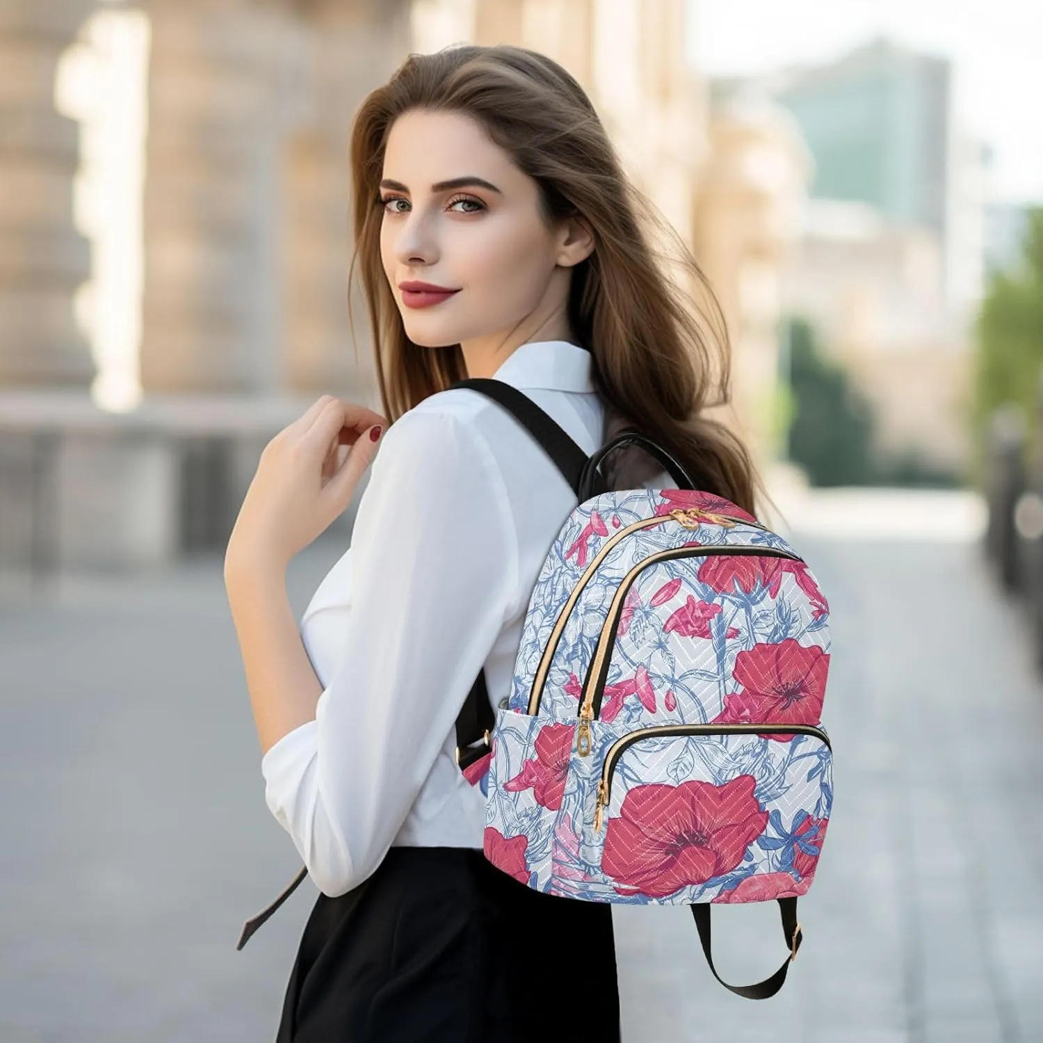 Flower Print Travel Backpack for Women Quilted Bookbag Cute Casual Bag Backpack Lightweight Fashionable Women's Backpack (Small Pattren 4)