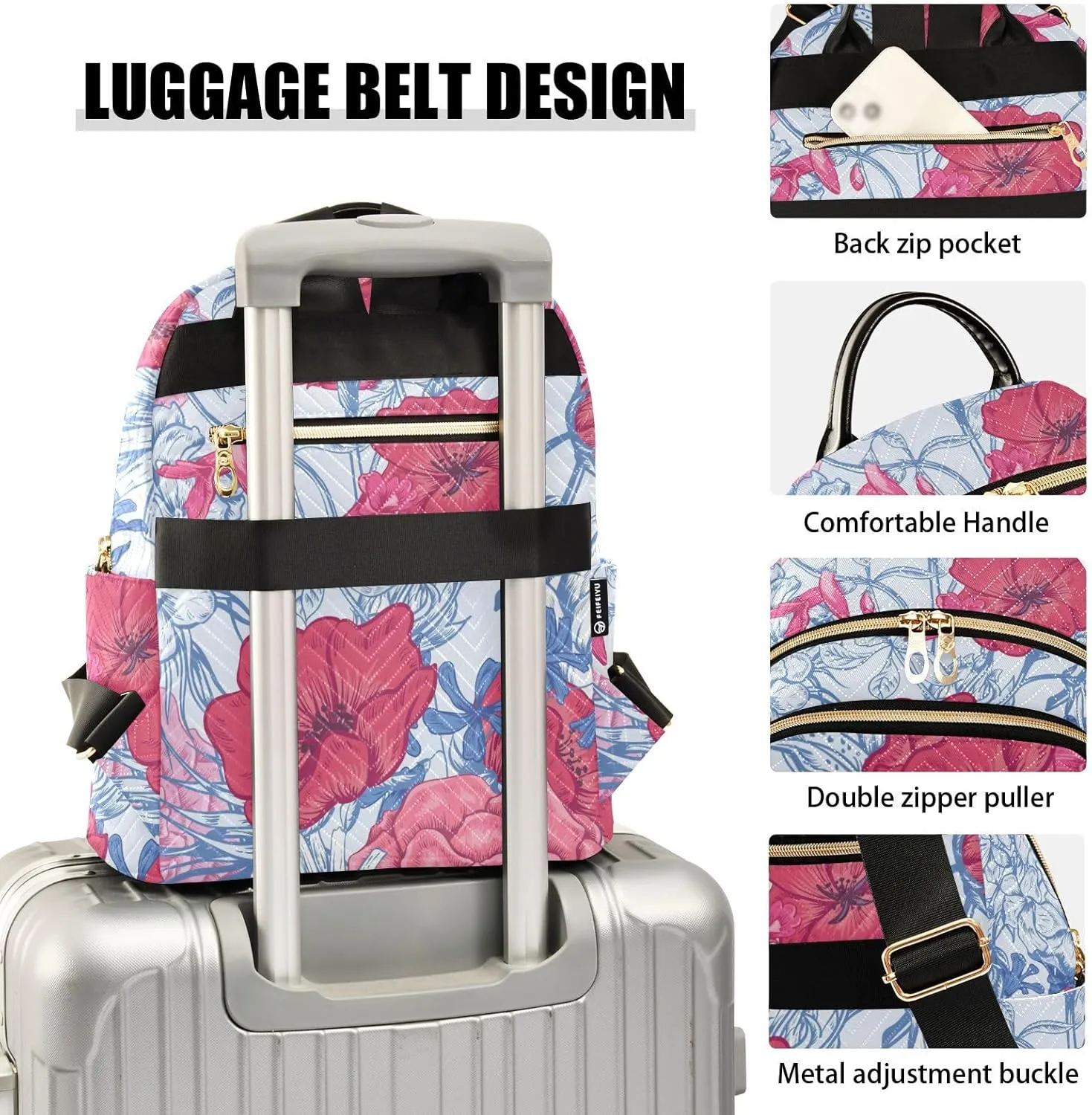 Flower Print Travel Backpack for Women Quilted Bookbag Cute Casual Bag Backpack Lightweight Fashionable Women's Backpack (Small Pattren 4)