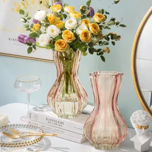 Flower Vase,Glass Vases Set of 2,Blush Clear Pink Vase 8 inch,for Home Decor,Decorations Indoor,Gifts,Wedding,Anniversary,Bridal Shower,Centerpieces