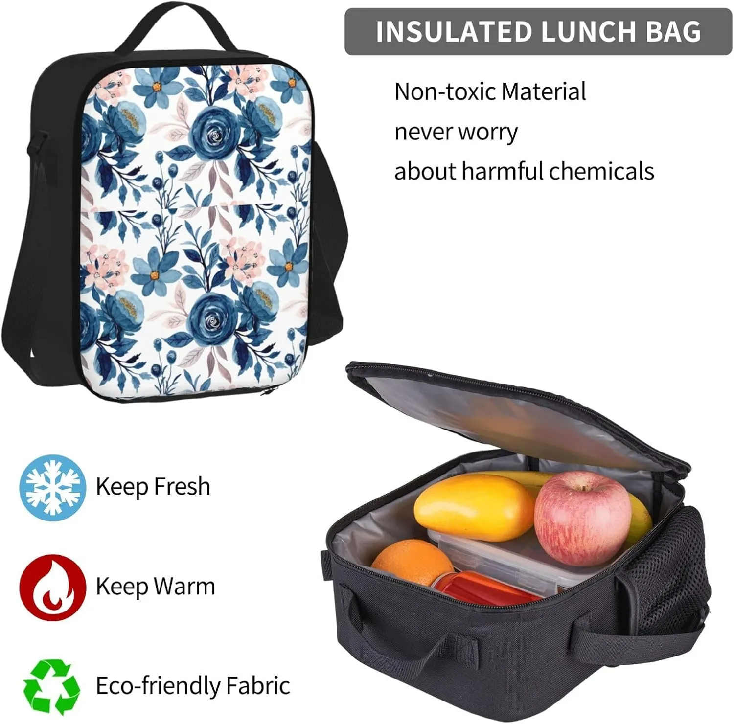 flowers Multifunctional Pocket Backpack Crossbody Lunch Bag Pencil Case 3Pcs Set Large Capacity Backpack