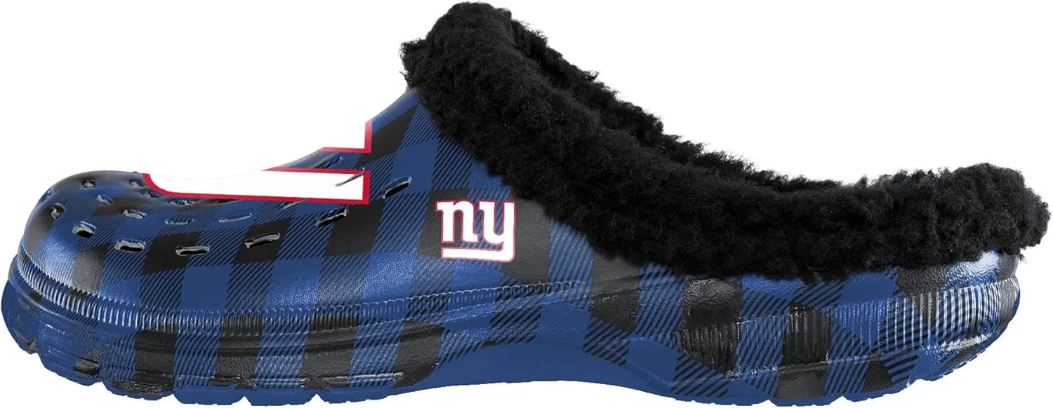 FOCO Men's NFL Team Logo Sherpa Lined Buffalo Check Shoes Slipper Clogs