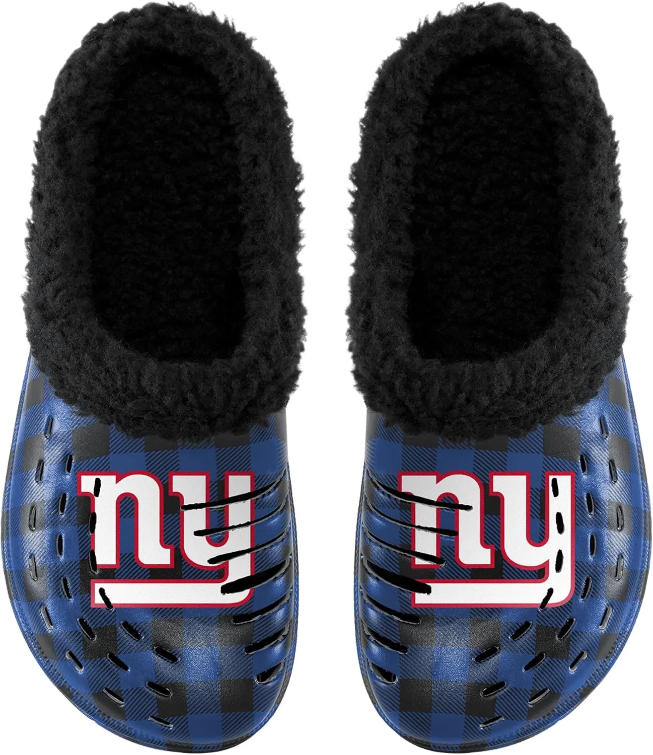 FOCO Men's NFL Team Logo Sherpa Lined Buffalo Check Shoes Slipper Clogs