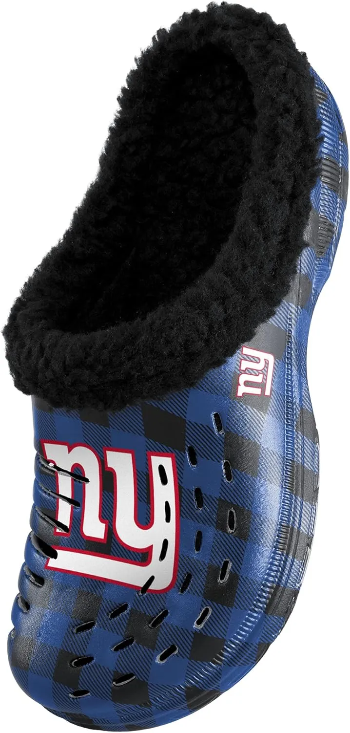 FOCO Men's NFL Team Logo Sherpa Lined Buffalo Check Shoes Slipper Clogs