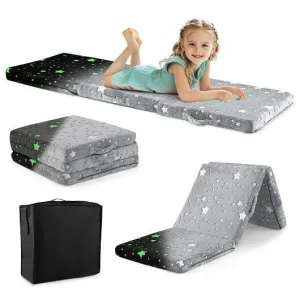 Foldable Floor Mattress for Kids with Washable Flannel Cover-Dark Gray - Color: