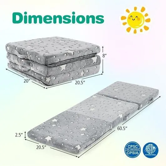 Foldable Floor Mattress for Kids with Washable Flannel Cover-Dark Gray - Color: