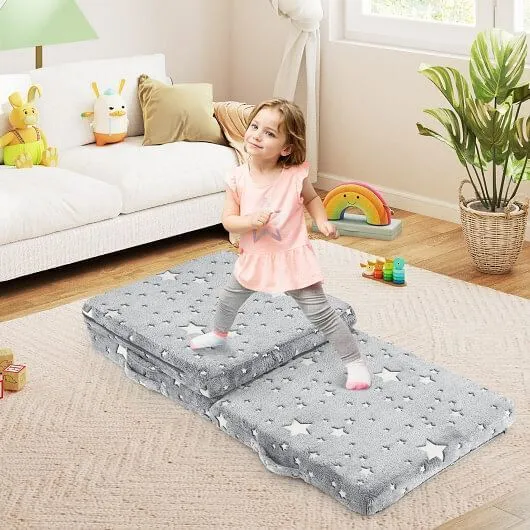 Foldable Floor Mattress for Kids with Washable Flannel Cover-Dark Gray - Color: