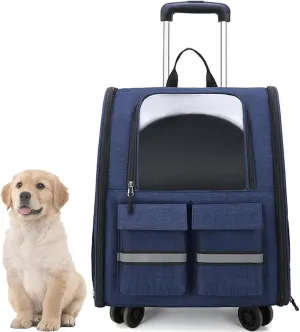 Foldable Wheeled Pet Carrier for Dogs & Cats, Travel Bag with Sturdy Frame & Trolley and Telescopic Handle, Collapsible Wheels & Storage Pockets (Large 36x31x50cm)