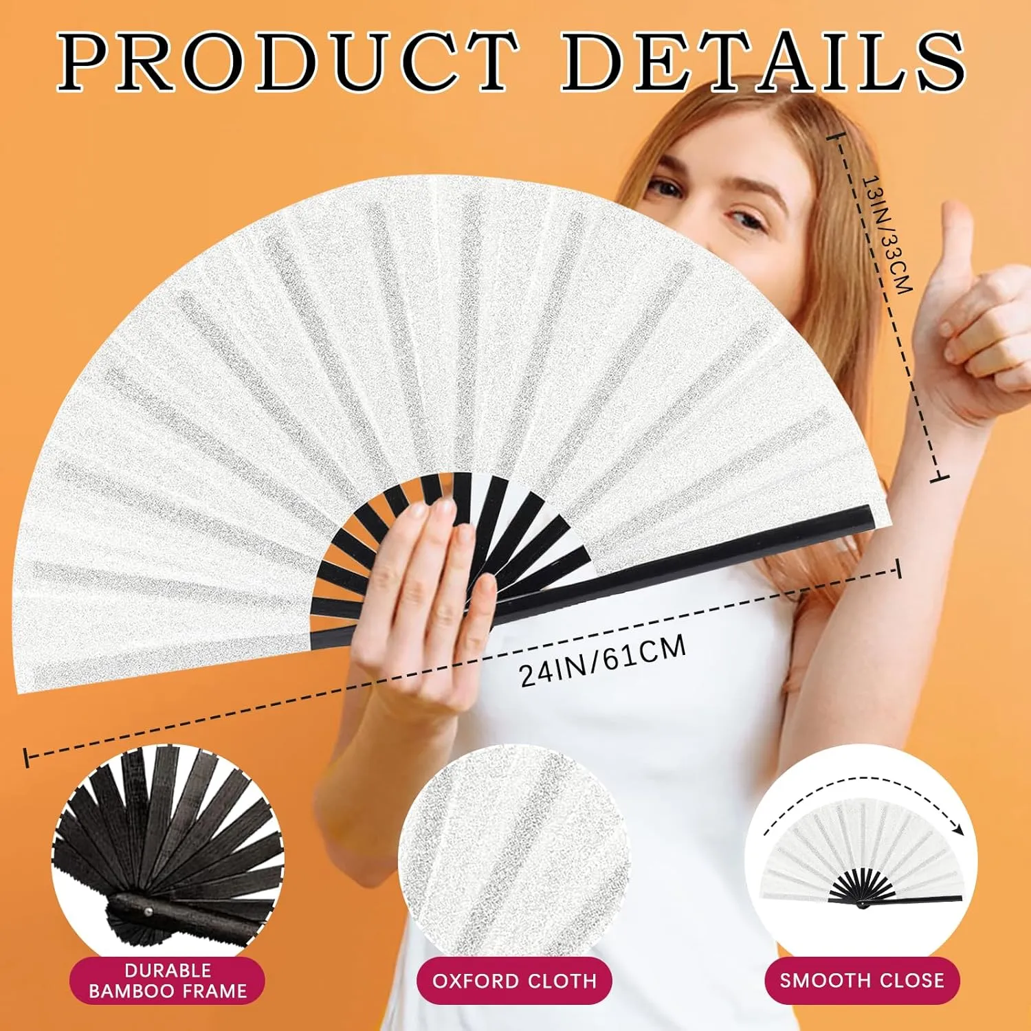 Folding Fan UV Glow Rave Bamboo Silver Reflective Gifts Decoration Home Dancing Party Wedding Night Club Concert Kung Fu Large (Multicoloured-19)
