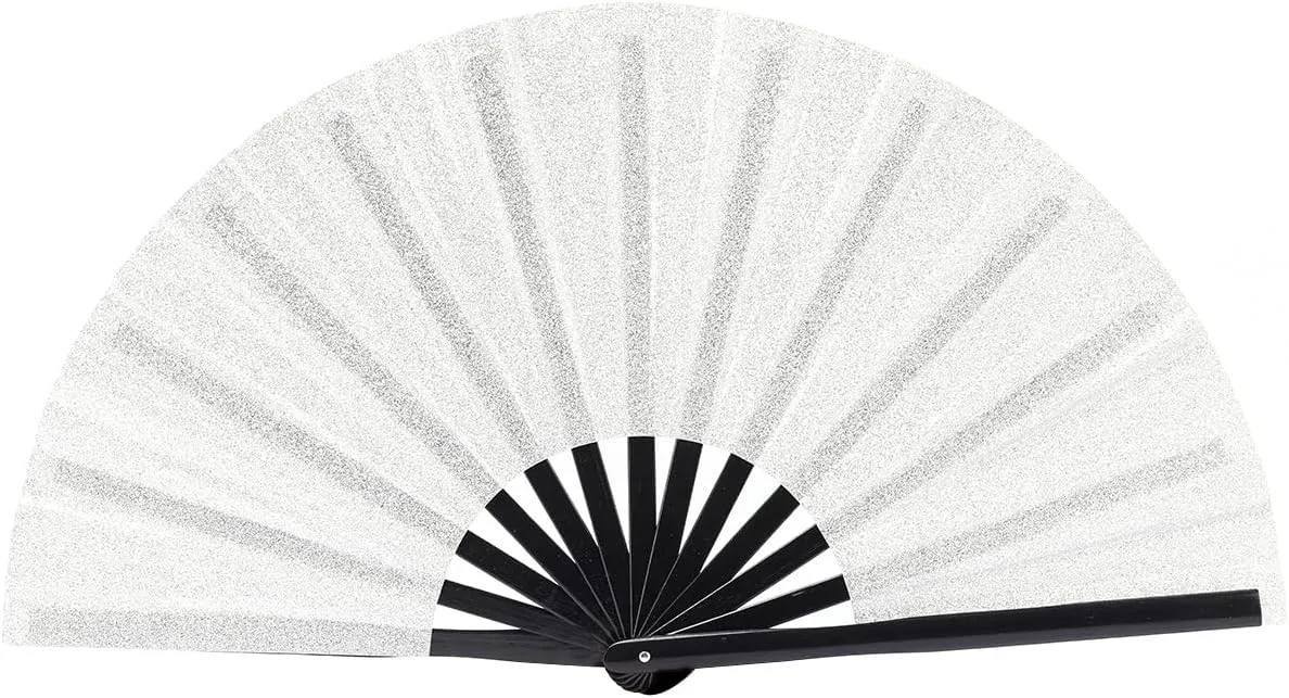 Folding Fan UV Glow Rave Bamboo Silver Reflective Gifts Decoration Home Dancing Party Wedding Night Club Concert Kung Fu Large (Multicoloured-19)