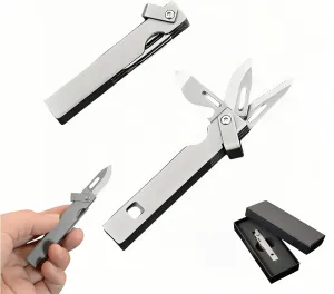 Folding Pocket Knife, Titanium Alloy Multitool Keychain for Men - 6-in-1 Folding Knife with Saw, Whistle & Bottle Opener | EDC Camping Gear | Portable Tactical Accessory Gift