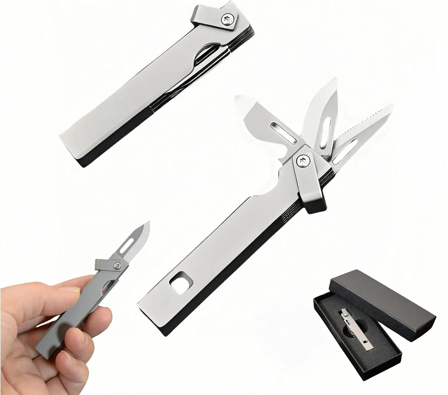 Folding Pocket Knife, Titanium Alloy Multitool Keychain for Men - 6-in-1 Folding Knife with Saw, Whistle & Bottle Opener | EDC Camping Gear | Portable Tactical Accessory Gift