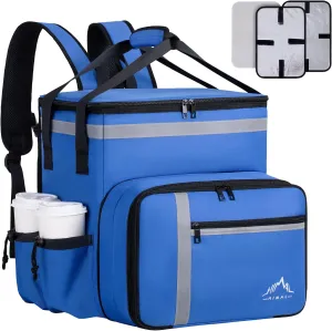 Food Delivery Backpack, Insulated Food Delivery Bags for Takeout Bike, Large Pizza Takeout Bag for HOT/COLD with 4 Pockets Reflective Perfect for Uber Eats, Camping & Beach