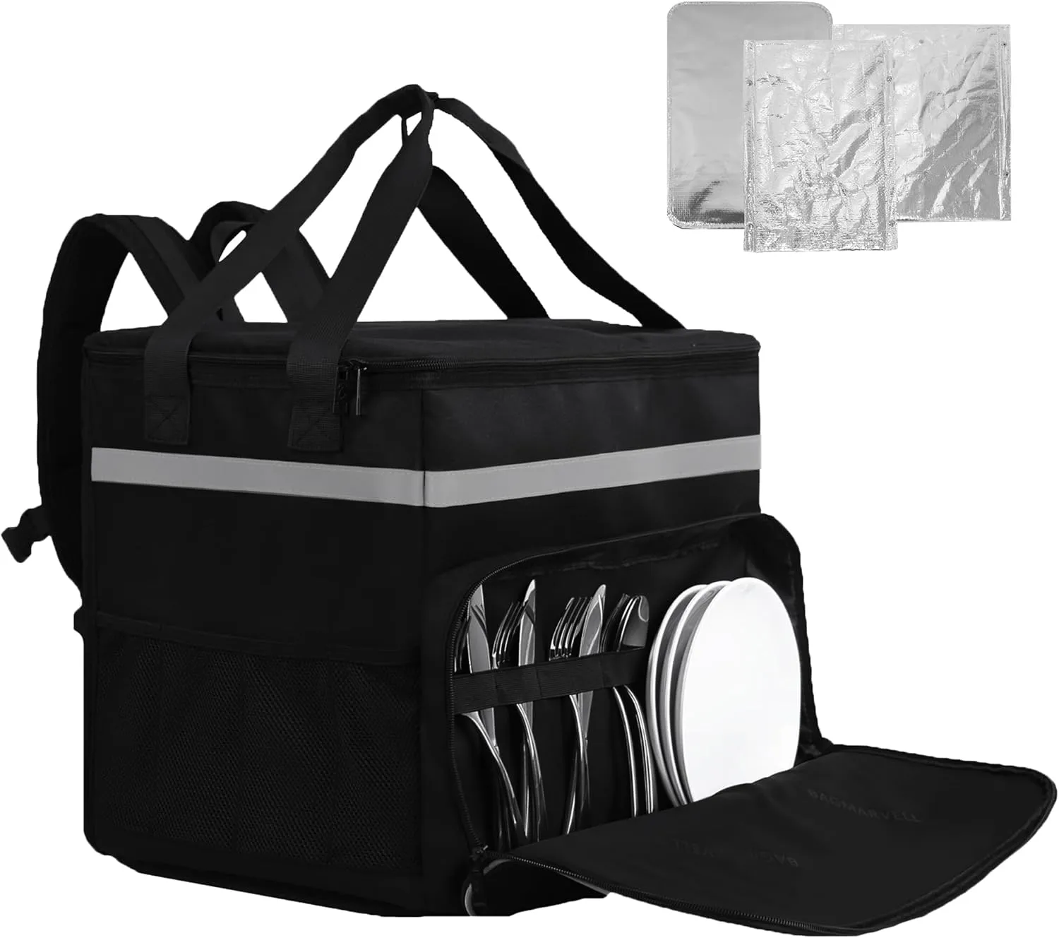 Food Delivery Backpack, Insulated Hot Pizza Bags for Delivery Bike, Large Leakproof Waterproof Delivery Bag with 6 Mesh Pockets for Uber Eat,Camping,doordashing,Beach&Family camping