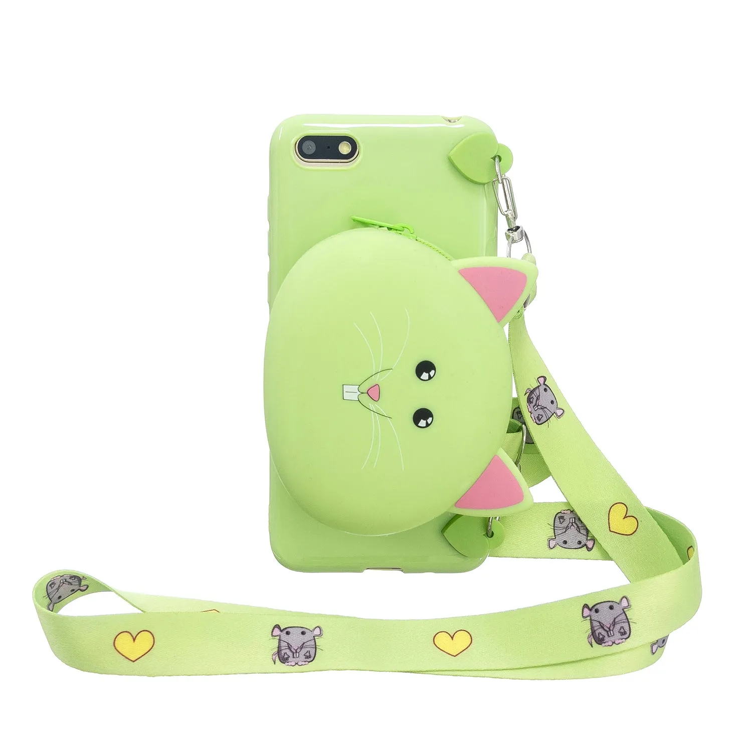 For HUAWEI Y5 2018/Y5 2019 Cellphone Case Mobile Phone Shell Shockproof TPU Cover with Cartoon Cat Pig Panda Coin Purse Lovely Shoulder Starp  Purple