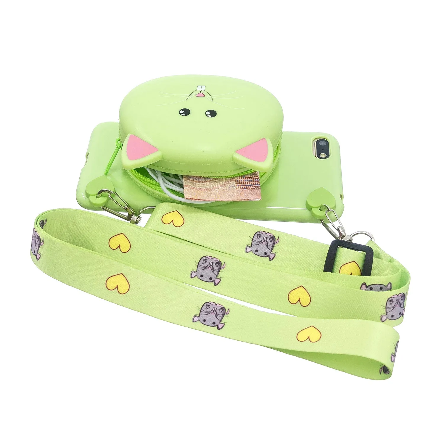 For HUAWEI Y5 2018/Y5 2019 Cellphone Case Mobile Phone Shell Shockproof TPU Cover with Cartoon Cat Pig Panda Coin Purse Lovely Shoulder Starp  Purple