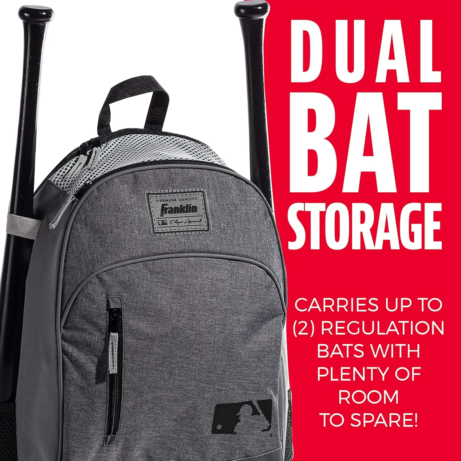 Franklin Sports Kids MLB Baseball Batpack Bag - Youth Baseball, Softball   Teeball Backpack - Sports Equipment Bag for Kids   Toddlers - Holds (2) Teeball   Baseball Bats   Includes Fence Hook