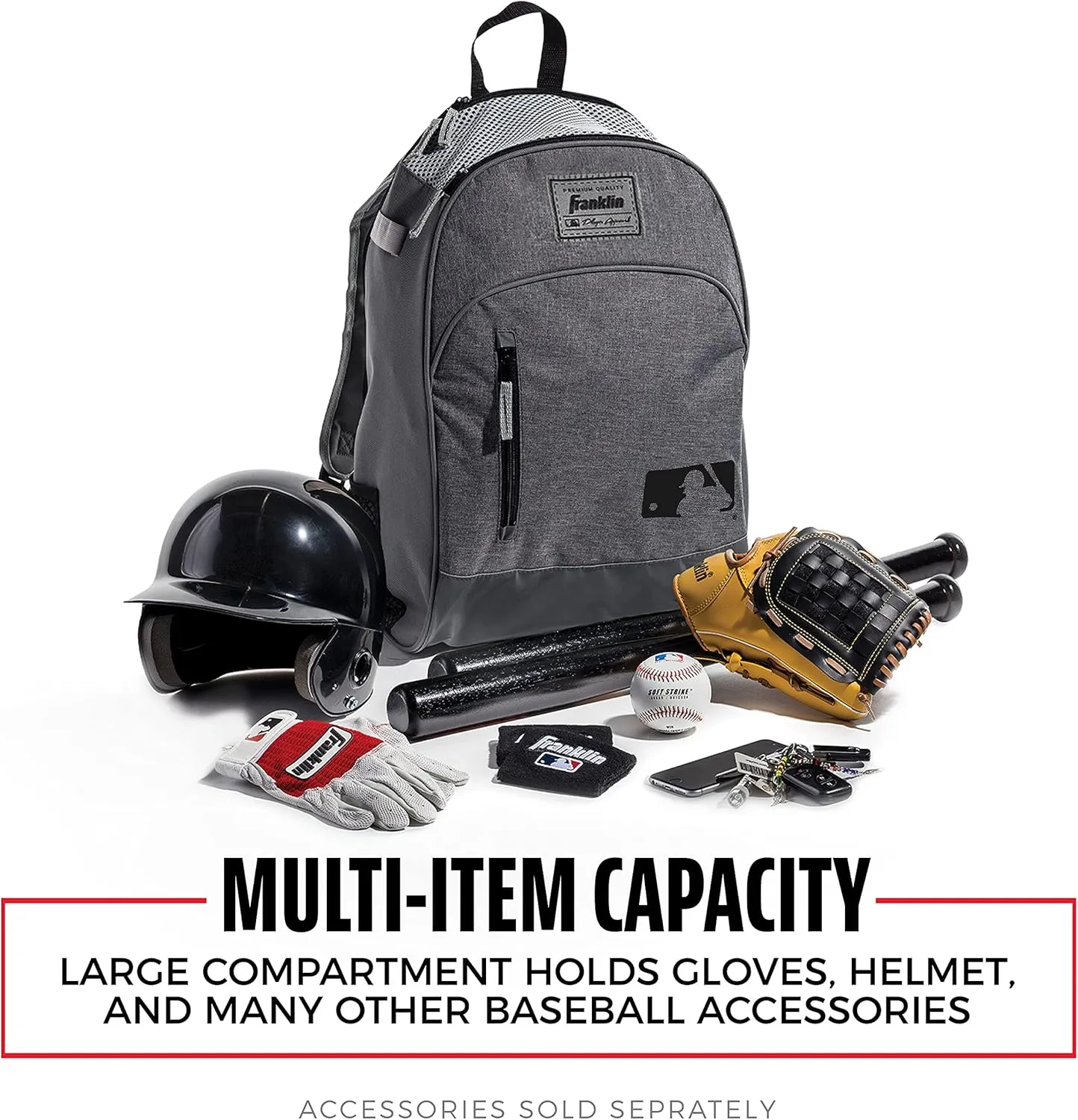 Franklin Sports Kids MLB Baseball Batpack Bag - Youth Baseball, Softball   Teeball Backpack - Sports Equipment Bag for Kids   Toddlers - Holds (2) Teeball   Baseball Bats   Includes Fence Hook