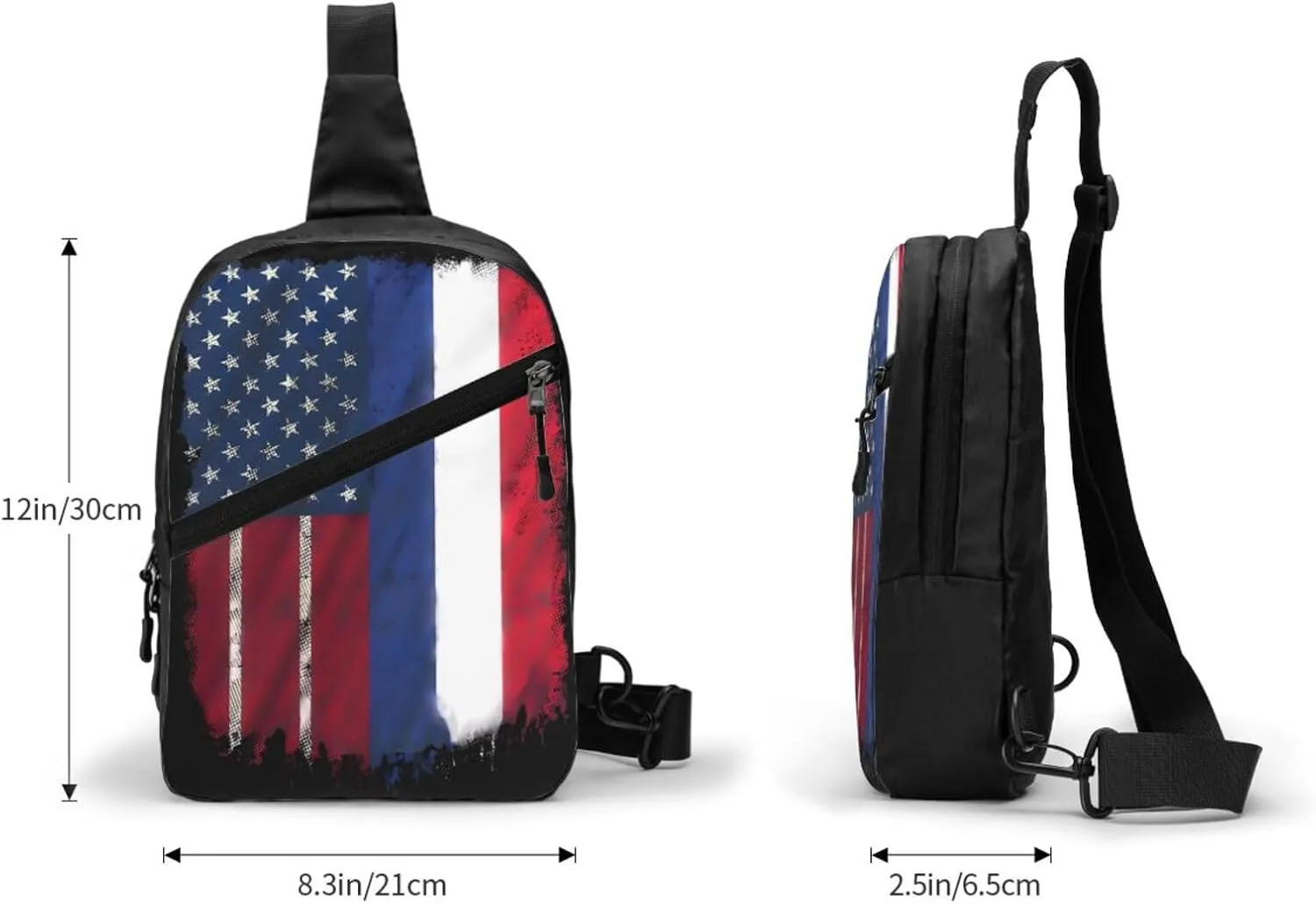 French American Flag France America Flag Packable Crossbody Bag Portable Sling Bags Foldable Travel Daypack Reusable Sports Shoulder Backpack Diagonally Chest Bag for Workout