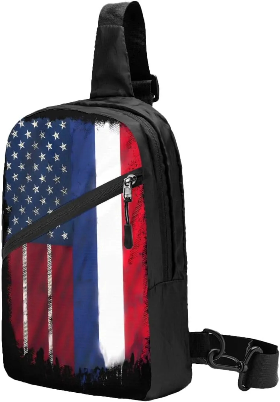 French American Flag France America Flag Packable Crossbody Bag Portable Sling Bags Foldable Travel Daypack Reusable Sports Shoulder Backpack Diagonally Chest Bag for Workout