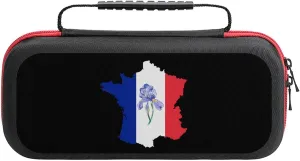 French Map Iris Odorifera French Flag Portable Protective Shell Compatible with Switch Case Hard Travel Tote Bag with 20 Game Cartridges