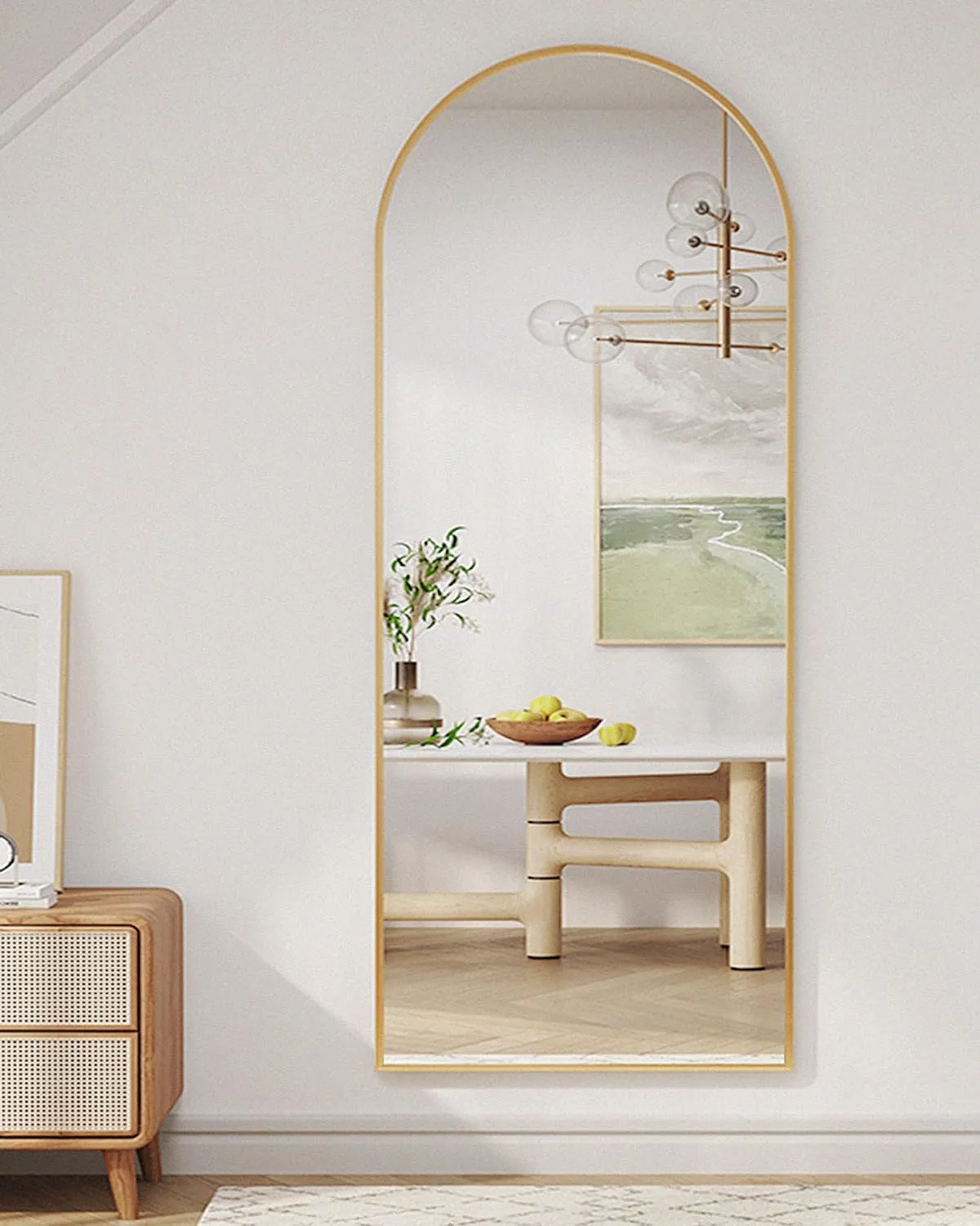 Full Length Arched Floor Mirror, 71"26" With Stand, Full Body, Large, Wall, Freestanding, Oversized, Aluminum Frame - Gold