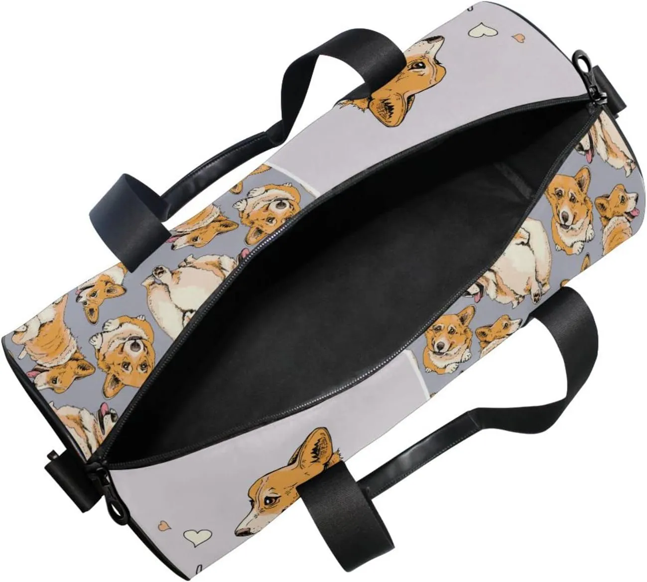 Funny Cute Welsh Corgi in a Different Poses Butt Humor Textile Duffel Bag, Foldable Canvas Travel Tote for Gym Sports with Inner Pockets, Durable Lightweight Fitness Bag for Overnight Workout