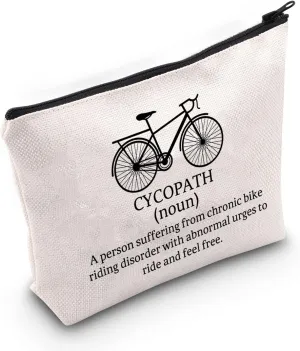G2TUP Cycling Lover Gift Cycopath Definition Makeup Bag Cycling Biker Rider Cosmetic Bag Cyclist Gift Bike Lover Zipper Pouch Travel Toiletry Bag (Cycopath Definition White Bag)