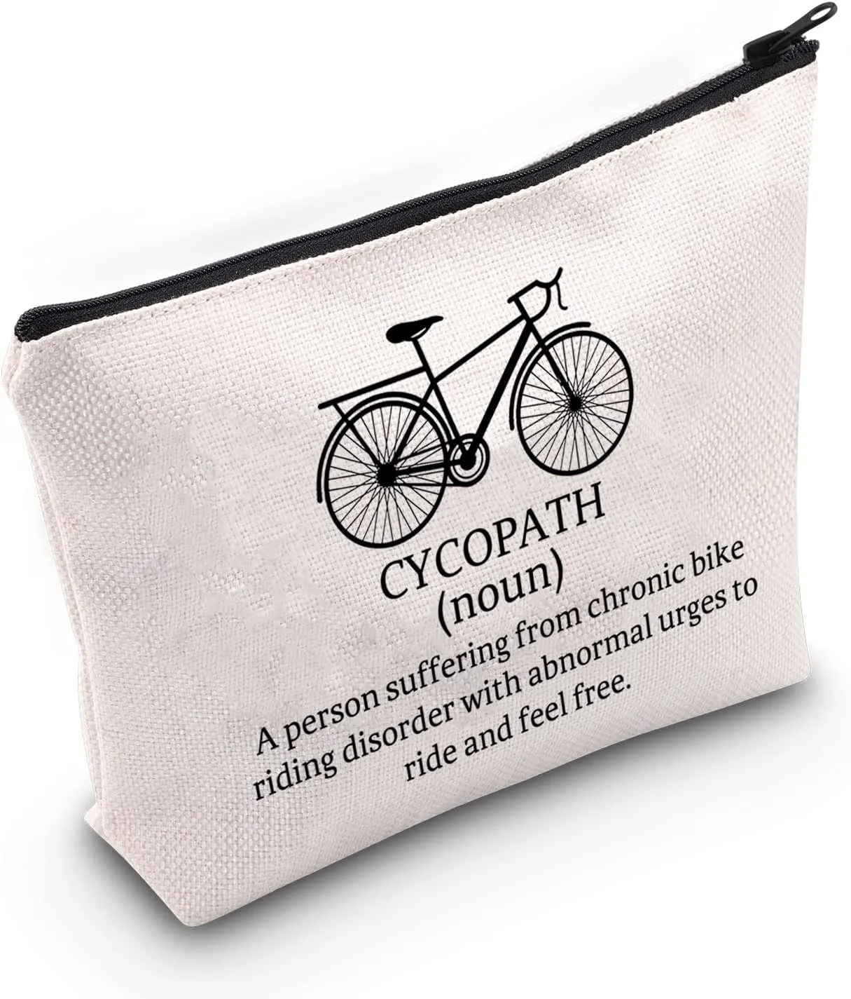 G2TUP Cycling Lover Gift Cycopath Definition Makeup Bag Cycling Biker Rider Cosmetic Bag Cyclist Gift Bike Lover Zipper Pouch Travel Toiletry Bag (Cycopath Definition White Bag)