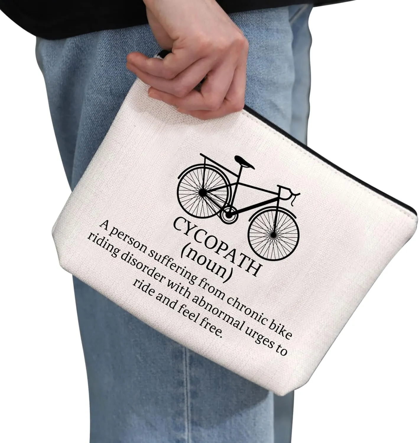 G2TUP Cycling Lover Gift Cycopath Definition Makeup Bag Cycling Biker Rider Cosmetic Bag Cyclist Gift Bike Lover Zipper Pouch Travel Toiletry Bag (Cycopath Definition White Bag)
